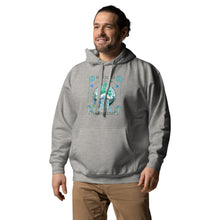 Load image into Gallery viewer, Wonkiness is Gnominess Blue Gnome with Green Hat Unisex Hoodie