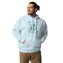 Load image into Gallery viewer, Wonkiness is Gnominess Blue Gnome with Green Hat Unisex Hoodie