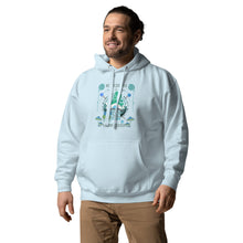 Load image into Gallery viewer, Wonkiness is Gnominess Blue Gnome with Green Hat Unisex Hoodie