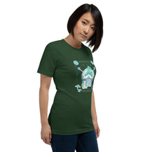 Load image into Gallery viewer, Wonkiness is Gnominess Blue Gnome with Green Hat T-shirt