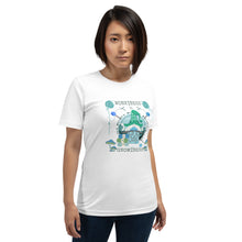 Load image into Gallery viewer, Wonkiness is Gnominess Blue Gnome with Green Hat T-shirt