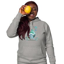 Load image into Gallery viewer, Wonkiness is Gnominess Blue Gnome with Green Hat Unisex Hoodie
