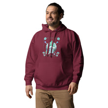 Load image into Gallery viewer, Wonkiness is Gnominess Blue Gnome with Green Hat Unisex Hoodie
