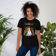 Load image into Gallery viewer, Wonkiness is Gnominess Purple Gnome with Yellow Chevron Hat Unisex T-shirt
