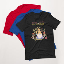 Load image into Gallery viewer, Wonkiness is Gnominess Purple Gnome with Yellow Chevron Hat Unisex T-shirt
