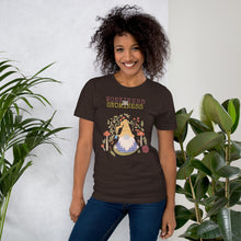 Load image into Gallery viewer, Wonkiness is Gnominess Purple Gnome with Yellow Chevron Hat Unisex T-shirt
