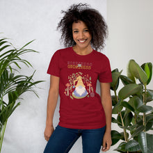 Load image into Gallery viewer, Wonkiness is Gnominess Purple Gnome with Yellow Chevron Hat Unisex T-shirt
