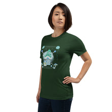 Load image into Gallery viewer, Wonkiness is Gnominess Blue Gnome with Green Hat T-shirt
