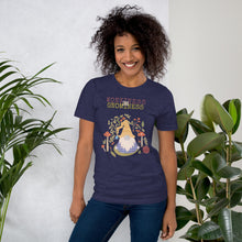 Load image into Gallery viewer, Wonkiness is Gnominess Purple Gnome with Yellow Chevron Hat Unisex T-shirt
