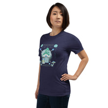 Load image into Gallery viewer, Wonkiness is Gnominess Blue Gnome with Green Hat T-shirt
