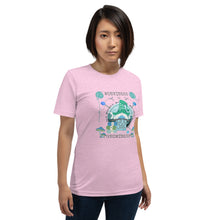 Load image into Gallery viewer, Wonkiness is Gnominess Blue Gnome with Green Hat T-shirt
