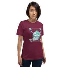 Load image into Gallery viewer, Wonkiness is Gnominess Blue Gnome with Green Hat T-shirt
