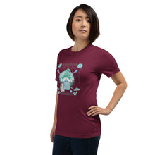 Load image into Gallery viewer, Wonkiness is Gnominess Blue Gnome with Green Hat T-shirt
