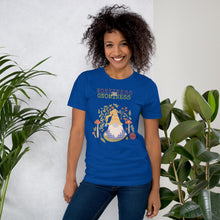 Load image into Gallery viewer, Wonkiness is Gnominess Purple Gnome with Yellow Chevron Hat Unisex T-shirt

