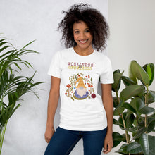 Load image into Gallery viewer, Wonkiness is Gnominess Purple Gnome with Yellow Chevron Hat Unisex T-shirt
