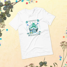 Load image into Gallery viewer, Wonkiness is Gnominess Blue Gnome with Green Hat T-shirt
