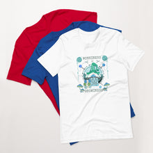 Load image into Gallery viewer, Wonkiness is Gnominess Blue Gnome with Green Hat T-shirt
