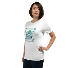 Load image into Gallery viewer, Wonkiness is Gnominess Blue Gnome with Green Hat T-shirt
