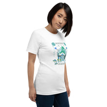 Load image into Gallery viewer, Wonkiness is Gnominess Blue Gnome with Green Hat T-shirt
